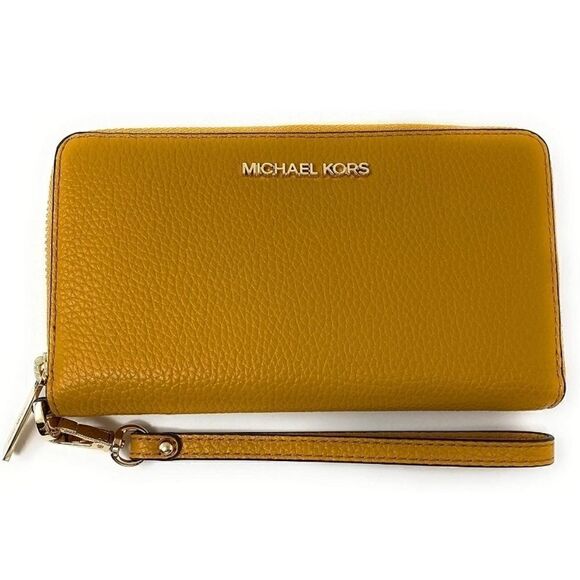 Michael Kors Jet Set Travel Large Flat Multifunction Phone Case Leather Wristlet - Picture 2 of 6